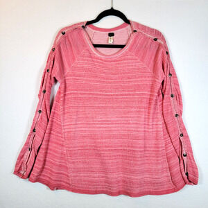 Free People Womens Star Button Knit Space Dye Sweater Top Size Small Pink Biker